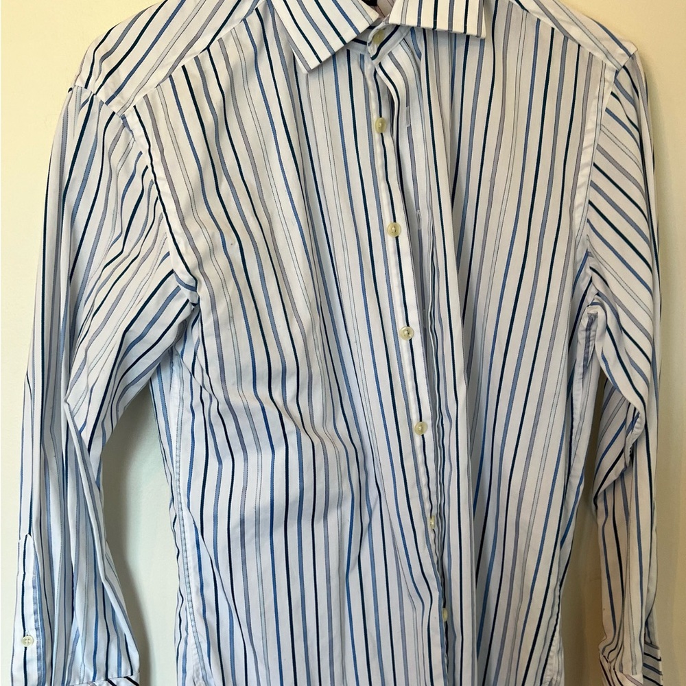 Ted Baker Blue and White Striped French Cuffs Dress Shirt